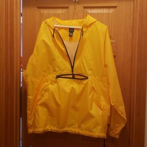 Yellow hooded windbreaker jacket